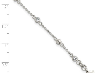 Sterling Silver Polished and Beaded CZ 6. with 0. Extension Necklace