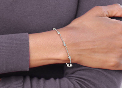 Sterling Silver Polished and Beaded CZ 6. with 0. Extension Bracelet