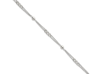 Sterling Silver Polished and Beaded Fancy Double-Strand Link