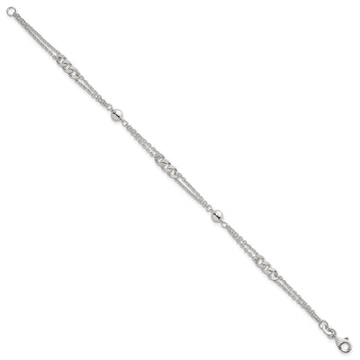 Sterling Silver Polished and Beaded Fancy Double-Strand Link, 17.5 x 1mm