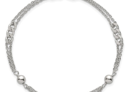 Sterling Silver Polished and Beaded Fancy Double-Strand Link