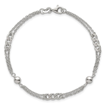 Sterling Silver Polished and Beaded Fancy Double-Strand Link, 17.5 x 1mm