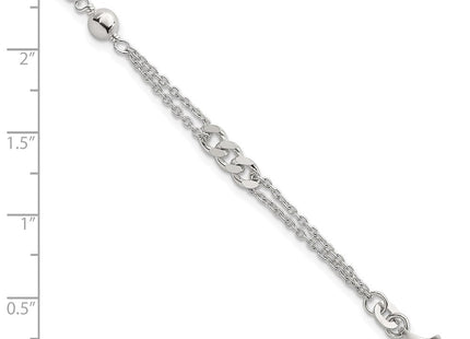 Sterling Silver Polished and Beaded Fancy Double-Strand Link