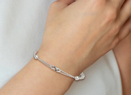 Sterling Silver Polished and Beaded Fancy Double-Strand Link, 7.25 x 4.3mm