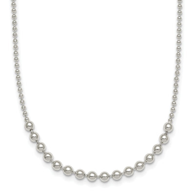 Sterling Silver Polished Center Beaded Necklace
