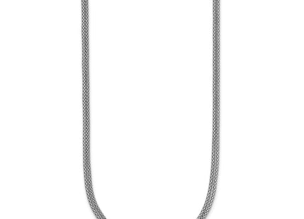 Sterling Silver Rhodium-plated Polished Beads Double Strand Mesh with Extender Necklace (Style QG6945-16)