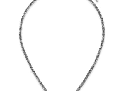 Sterling Silver Rhodium-plated Polished Beads Double Strand Mesh with Extender Necklace (Style QG6945-16)