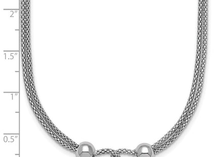 Sterling Silver Rhodium-plated Polished Beads Double Strand Mesh with Extender Necklace (Style QG6945-16)