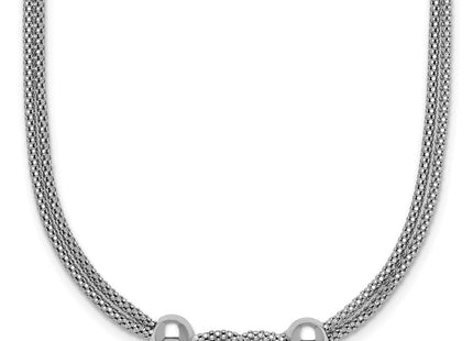 Sterling Silver Rhodium-plated Polished Beads Double Strand Mesh with Extender Necklace (Style QG6945-16)