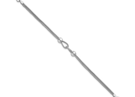 Sterling Silver Rhodium-plated Polished Beads Double Strand Mesh with 0. Extender Necklace