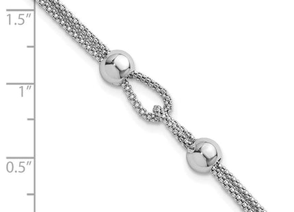 Sterling Silver Rhodium-plated Polished Beads Double Strand Mesh with 0. Extender Necklace