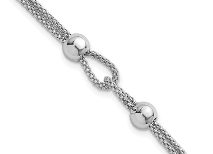 Sterling Silver Rhodium-plated Polished Beads Double Strand Mesh with 0. Extender Necklace
