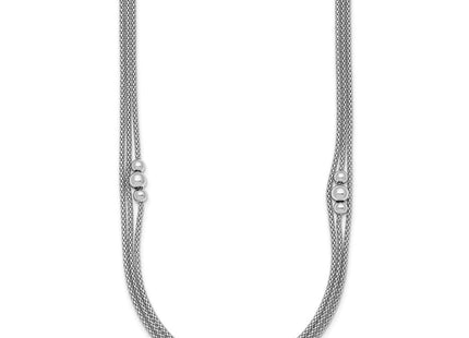 Sterling Silver Rhodium-plated Beaded Triple Strand Mesh with Extension Necklace (Style QG6946-17)