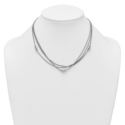 Sterling Silver Rhodium-plated Beaded Triple Strand Mesh with Extension Necklace