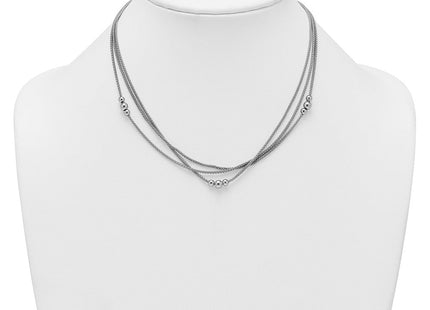 Sterling Silver Rhodium-plated Beaded Triple Strand Mesh with Extension Necklace (Style QG6946-17)