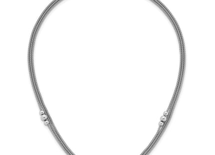 Sterling Silver Rhodium-plated Beaded Triple Strand Mesh with Extension Necklace (Style QG6946-17)