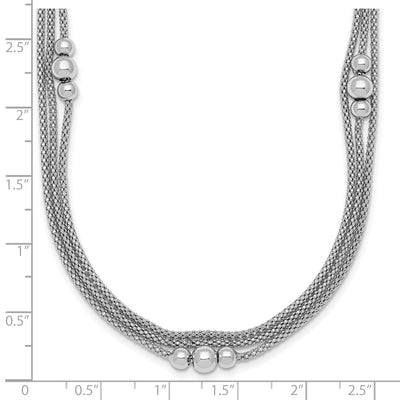 Sterling Silver Rhodium-plated Beaded Triple Strand Mesh with Extension Necklace
