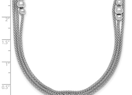 Sterling Silver Rhodium-plated Beaded Triple Strand Mesh with Extension Necklace (Style QG6946-17)