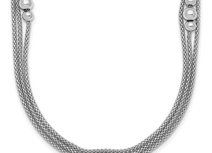Sterling Silver Rhodium-plated Beaded Triple Strand Mesh with Extension Necklace (Style QG6946-17)