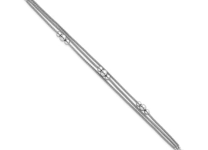 Sterling Silver Rhodium-plated Beaded Triple Strand Mesh with 0. Extension Necklace
