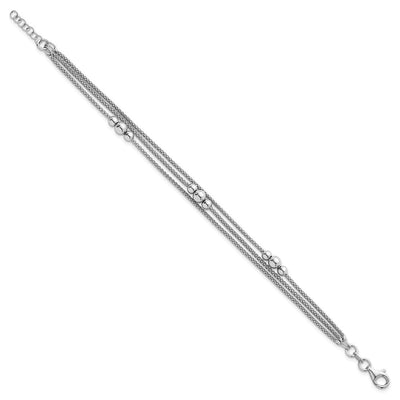 Sterling Silver Rhodium-plated Beaded Triple Strand Mesh with Extension Necklace