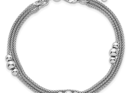 Sterling Silver Rhodium-plated Beaded Triple Strand Mesh with 0. Extension Necklace