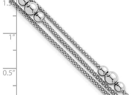 Sterling Silver Rhodium-plated Beaded Triple Strand Mesh with 0. Extension Necklace