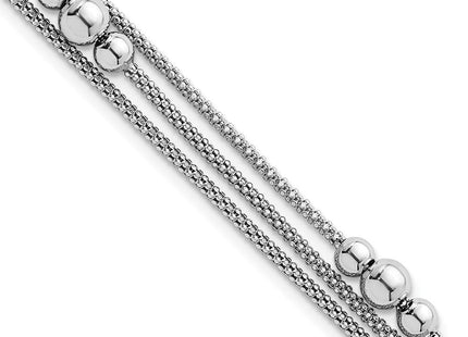 Sterling Silver Rhodium-plated Beaded Triple Strand Mesh with 0. Extension Necklace