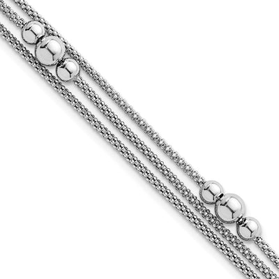 Sterling Silver Rhodium-plated Beaded Triple Strand Mesh with Extension Necklace
