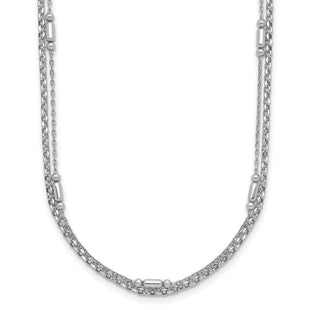 Sterling Silver Rhodium-plated Polished 2-strand with extender Necklace (Style QG6947-16)