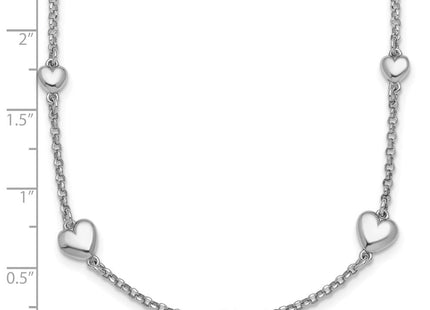 Sterling Silver Rhodium-plated Polished Five Puffed Hearts with Extender Necklace (Style QG6951-16)