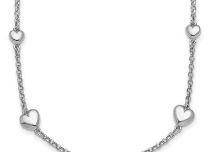 Sterling Silver Rhodium-plated Polished Five Puffed Hearts with Extender Necklace (Style QG6951-16)