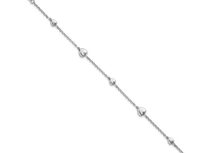 Sterling Silver Rhodium-plated Polished Five Puffed Hearts with Extender Necklace