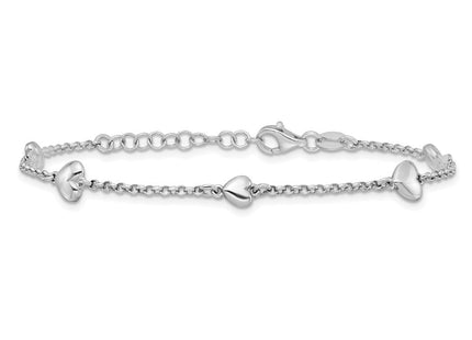 Sterling Silver Rhodium-plated Polished Five Puffed Hearts with Extender Necklace