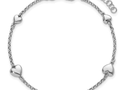 Sterling Silver Rhodium-plated Polished Five Puffed Hearts with Extender Necklace