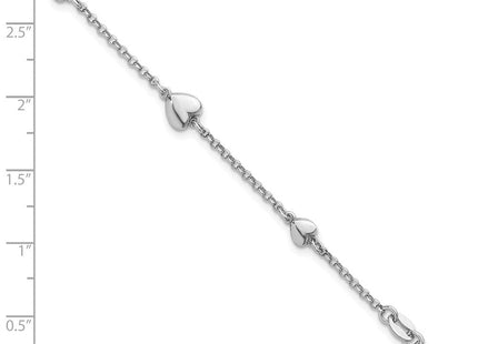 Sterling Silver Rhodium-plated Polished Five Puffed Hearts with Extender Necklace