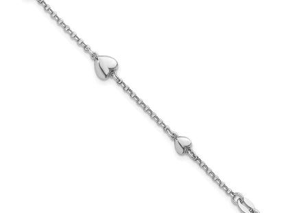 Sterling Silver Rhodium-plated Polished Five Puffed Hearts with Extender Necklace