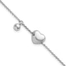 Sterling Silver Rhodium-plated Polished Puffed Heart and Ball with Extender Bracelet