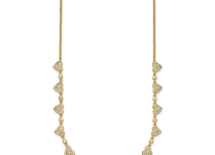 Sterling Silver Gold-tone Polished Pave CZ Hearts with Extension Necklace (Style QG6955GP-16)