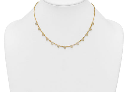 Sterling Silver Gold-tone Polished Pave CZ Hearts with Extension Necklace (Style QG6955GP-16)