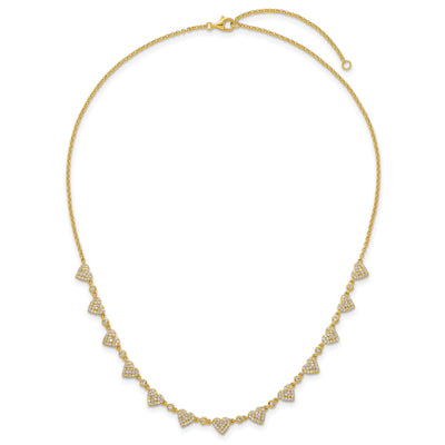 Sterling Silver Gold-tone Polished Pavé CZ Hearts with Extension Necklace