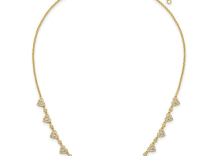 Sterling Silver Gold-tone Polished Pave CZ Hearts with Extension Necklace (Style QG6955GP-16)