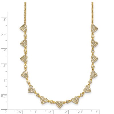 Sterling Silver Gold-tone Polished Pavé CZ Hearts with Extension Necklace