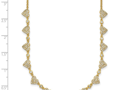 Sterling Silver Gold-tone Polished Pave CZ Hearts with Extension Necklace (Style QG6955GP-16)