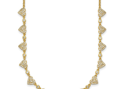 Sterling Silver Gold-tone Polished Pave CZ Hearts with Extension Necklace (Style QG6955GP-16)