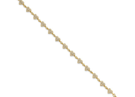 Sterling Silver Gold-tone Polished Pave CZ Hearts with Extension Necklace