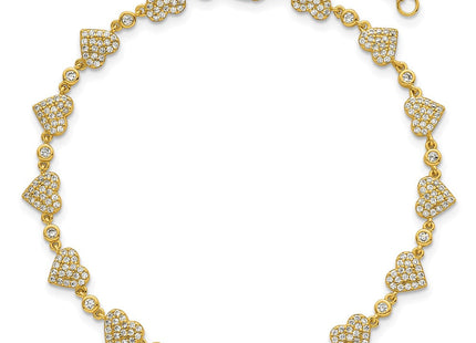 Sterling Silver Gold-tone Polished Pave CZ Hearts with Extension Necklace