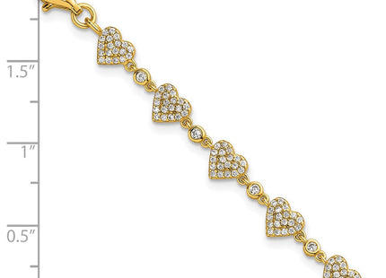Sterling Silver Gold-tone Polished Pave CZ Hearts with Extension Necklace