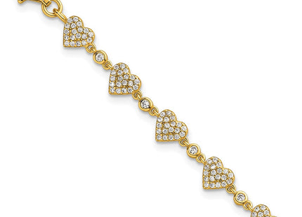 Sterling Silver Gold-tone Polished Pave CZ Hearts with Extension Necklace