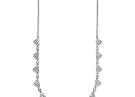 Sterling Silver Rhodium-plated Polished Pave CZ Hearts with Extension Necklace (Style QG6956-16)